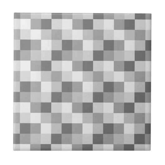 Silver Grey Monochrome Checkered Pattern Tegeltje (Voorkant)