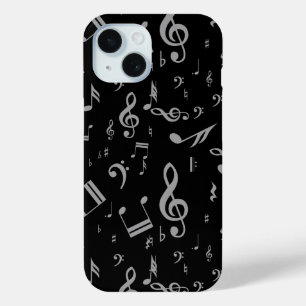 Silver Grey Musical Notes on Black