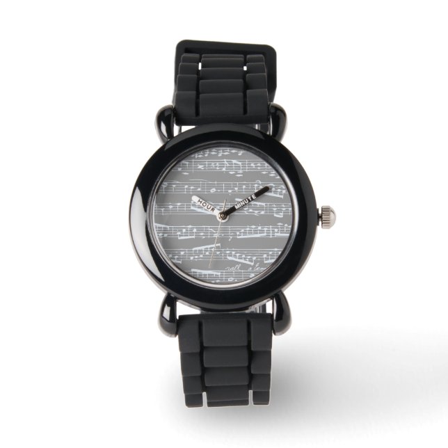 Silver Grey muzieknoten Horloge (Voorkant)