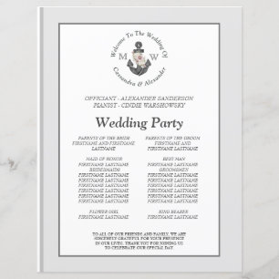 Silver Grey Nautical Floral Ancre Programme de mar