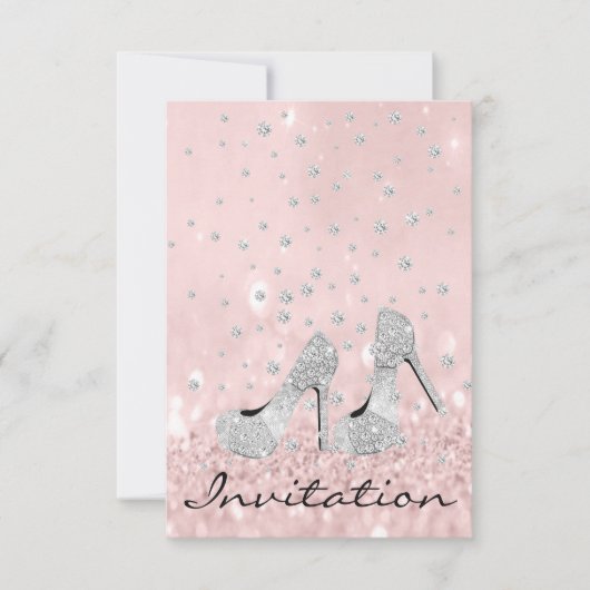 Silver Grey Pink Diamond Shoes Glitter Bridal 16th Kaart (Voorkant)