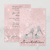 Silver Grey Pink Diamond Shoes Glitter Bridal 16th Kaart (Voorkant / Achterkant)