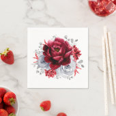 Silver Grey Red White Floral Rustic Wedding Servet (Insitu)