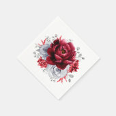 Silver Grey Red White Floral Rustic Wedding Servet (Hoek)