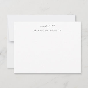 Silver Grey Script Monogram Chic Swash Stationery Notitiekaartje