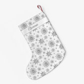 Silver Grey Snowflakes Patroon & Aangepaste naam Kleine Kerstsok (Achterkant (Hangend))