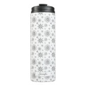 Silver Grey Snowflakes Patroon & Aangepaste naam Thermosbeker (Voorkant)