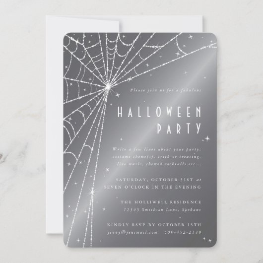 Silver-Grey Sparging Spider Web Halloween Party Kaart (Voorkant)
