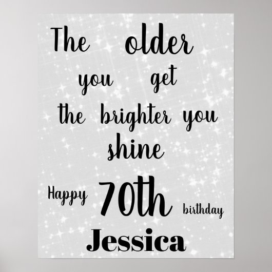 Silver Grey sparkle 70th Birthday Name Poster (Voorkant)