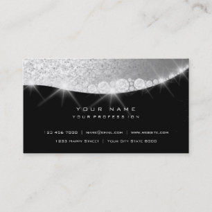 Silver Grey Sparkly Diamond Glitter Glam Black Visitekaartje