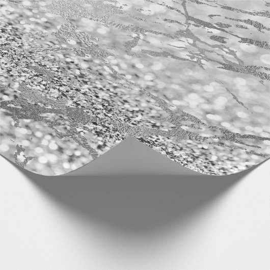 Silver Grey Strokes Glitte Marble Shiny Metal Cadeaupapier (Hoek)