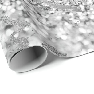 Silver Grey Strokes Glitte Marble Shiny Metal Cadeaupapier