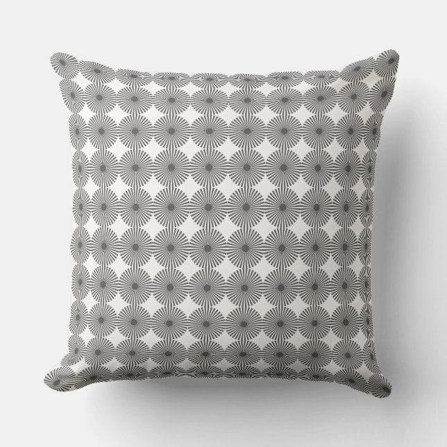 Silver Grey & White Rising Sun Pattern Kussen (Voorkant)