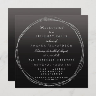 Silver Grey Wreath Birthday Black Ombre Kaart