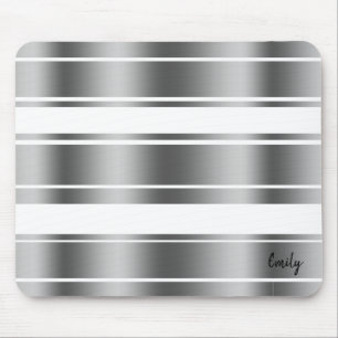 Silver-grijs en White Stripes Pattern Muismat