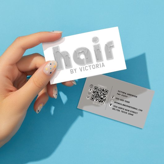 Silver Hair Glitter Drips Typografie Stylist Salon Visitekaartje