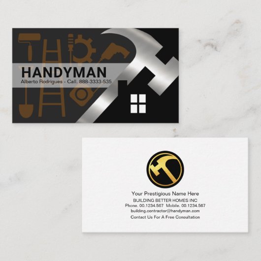 Silver Hammer Home Silhouette Handyman Tools Visitekaartje (Voorkant / Achterkant)