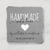 Silver Handgemaakt met Love Etsy Home Crafter Art Vierkante Visitekaartje (Voorkant)