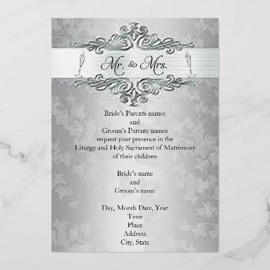 Silver Happy Foil Faire-part de mariage Foil Invi (Recto)