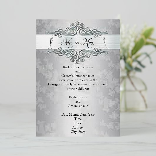 Silver Happy Foil Faire-part de mariage Foil Invi (Debout devant)