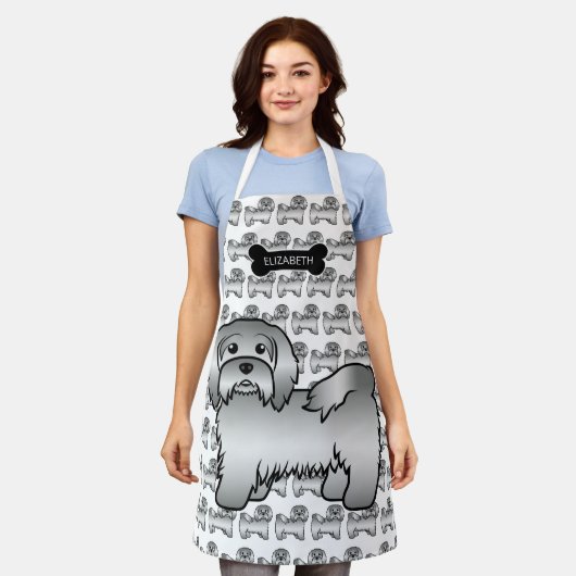 Silver Havanese Cartoon Dog Illustration & Name Schort (Gedragen)