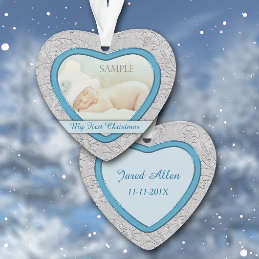 Silver Heart Blue Baby Boy First Christmas