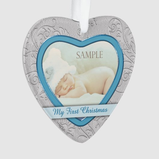 Silver Heart Blue Baby Boy First Christmas (devant)