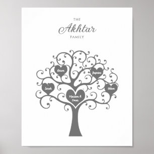 Silver Heart Family Tree-Poster Poster