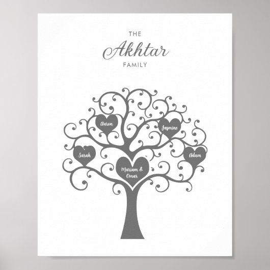 Silver Heart Family Tree-Poster Poster (Voorkant)