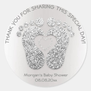 Silver Heart Feet Baby shower Favor Hartelijk dank Ronde Sticker