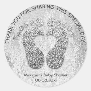 Silver Heart Feet Baby shower Favor Hartelijk dank Ronde Sticker