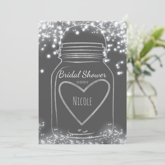 Silver Heart Mason Jar & Sparkle Lights ELKE KLEUR Kaart (Staand voorkant)