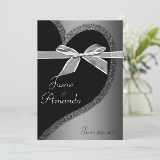 Silver Heart nodigt u uit met Bow Kaart (Staand voorkant)