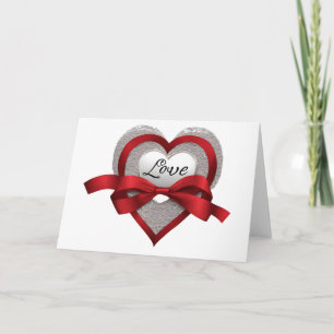 Silver Heart Red Ribbon Love Valentijnsdag Kaart