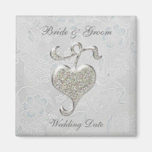 Silver Heart Wedding Favor Magnet Magneet