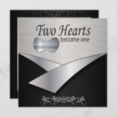 Silver Heart Wedding Invitation Kaart (Voorkant / Achterkant)