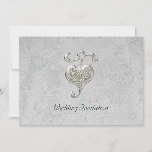 Silver Heart Wedding Invitation Kaart (Voorkant)