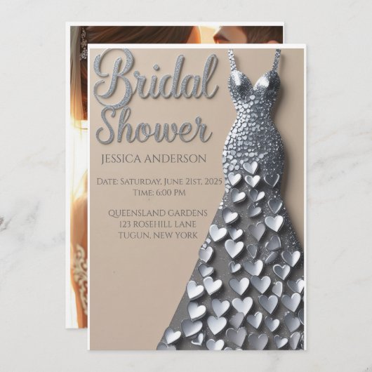 Silver Hearts bruids douche uitnodiging (Voorkant / Achterkant)