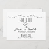 Silver Hearts en Sparkle Wedding sparen de Datum K Save The Date (Voorkant / Achterkant)