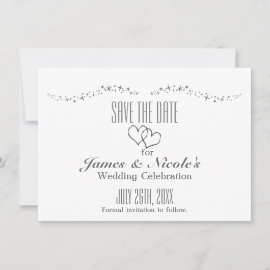 Silver Hearts en Sparkle Wedding sparen de Datum K Save The Date (Voorkant)