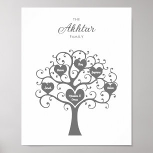 Silver Hearts Family Tree Poster