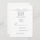 Silver Hearts & Sparkle Wedding RSVP Kaart (Voorkant / Achterkant)