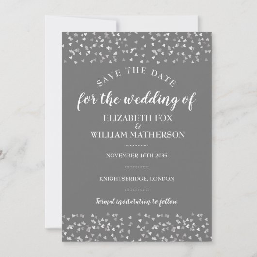 Silver Hearts Wedding Save the Date Kaart (Voorkant)