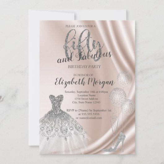 Silver High Heels Dress 50th Birthday Party Kaart (Voorkant)