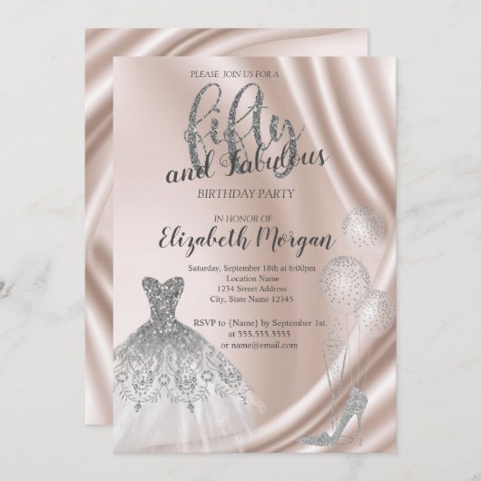 Silver High Heels Dress 50th Birthday Party Kaart (Voorkant / Achterkant)