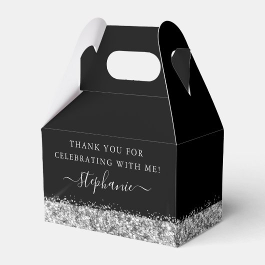 Silver High Heels Glitter Confetti Elegant Black Bedankdoosjes (Achterkant)