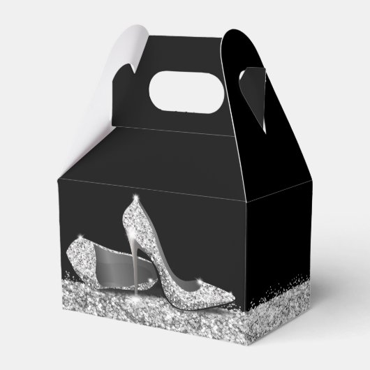 Silver High Heels Glitter Confetti Elegant Black Bedankdoosjes (Voorkant Zijde)