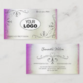 Silver hoeken en Logo Paarse roze Shimmer Visitekaartje (Voorkant / Achterkant)
