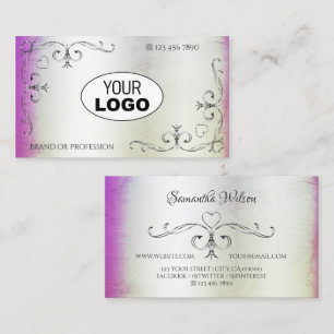 Silver hoeken en Logo Paarse roze Shimmer Visitekaartje