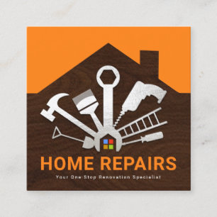 Silver Home Repair Tools Building Silhouette Vierkante Visitekaartje